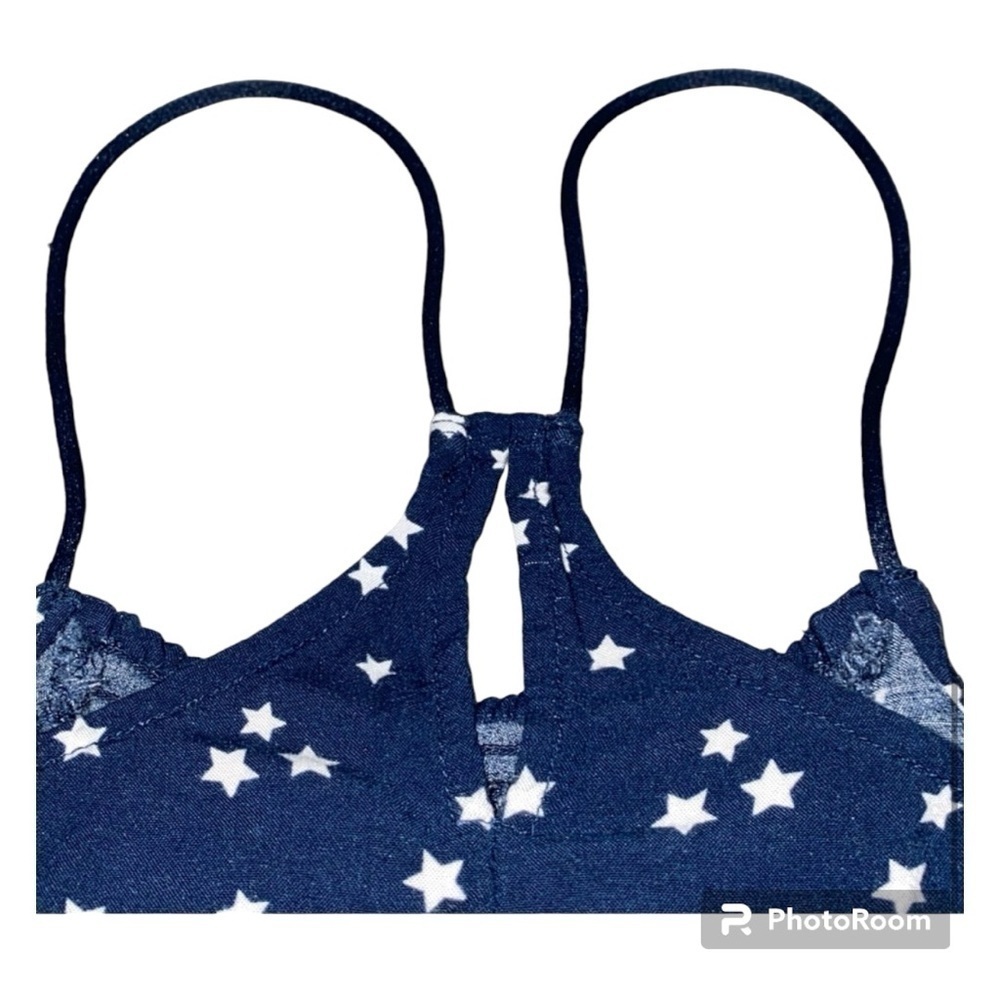 🌷 NOBO Blue with White Star Cropped / Spaghetti Strap Racerback Tank Top - Picture 4 of 5